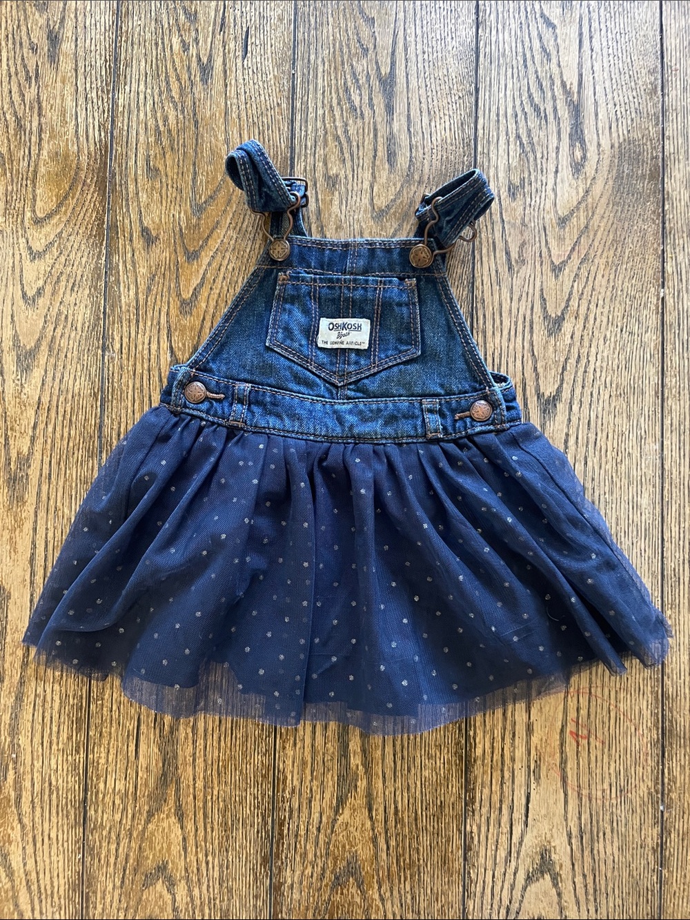 OshKosh B'gosh Navy Denim Bib Tulle Dress